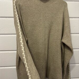 Tahari Taupe Sweater with Ivory Detailing